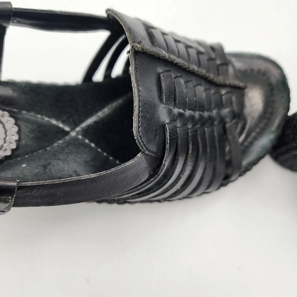 Bass Black Leather Strappy Wedge Sandal Size‎ 7M Hook & Loop Slightly Used